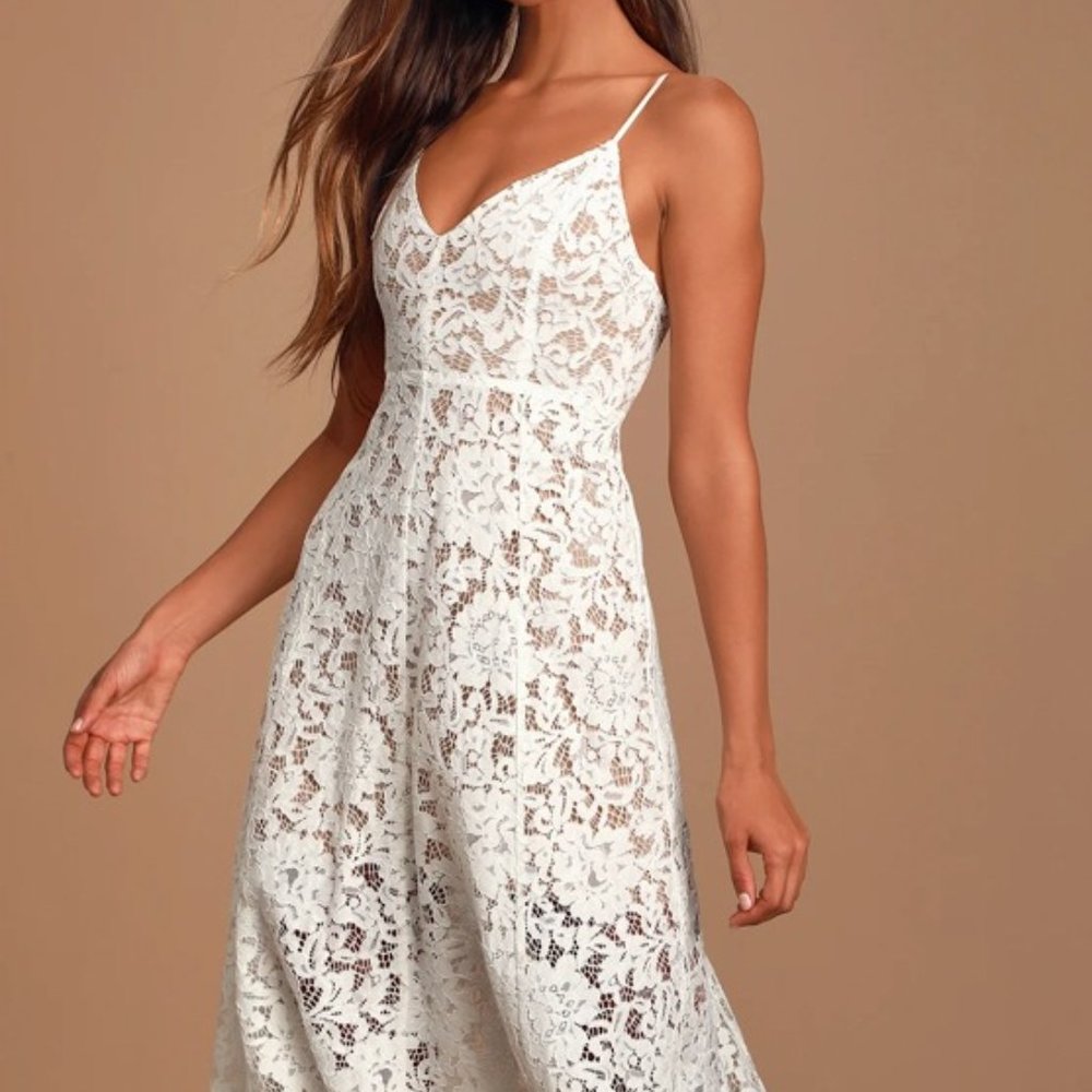 One Wish White Lace Midi Dress